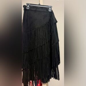 Black Faux Suede Fringe Skirt